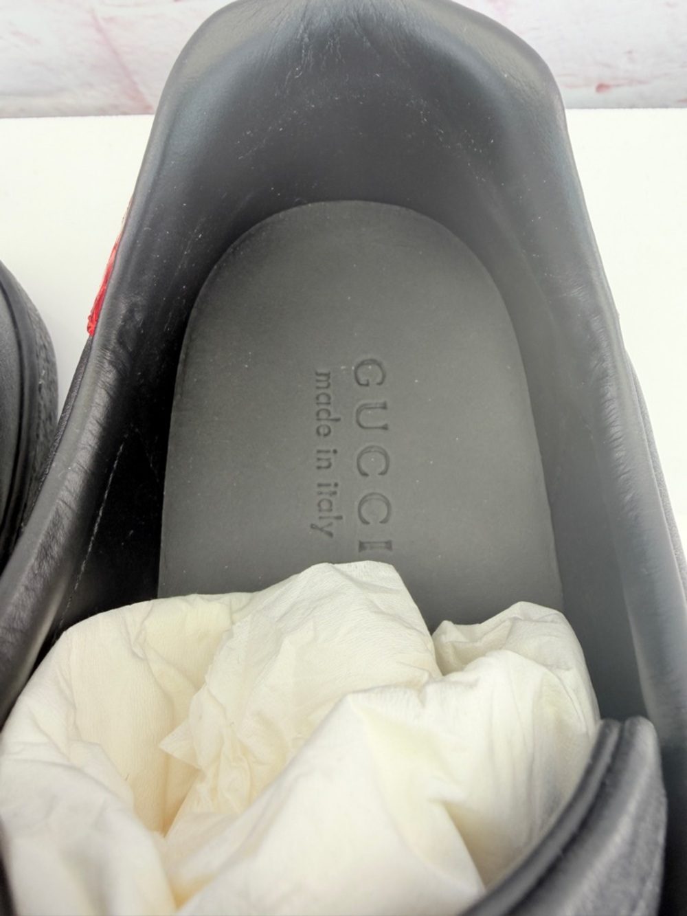 Gucci Ace Leather "Black" Trainers Sneakers 386750 8.5 - Picture 5 of 8
